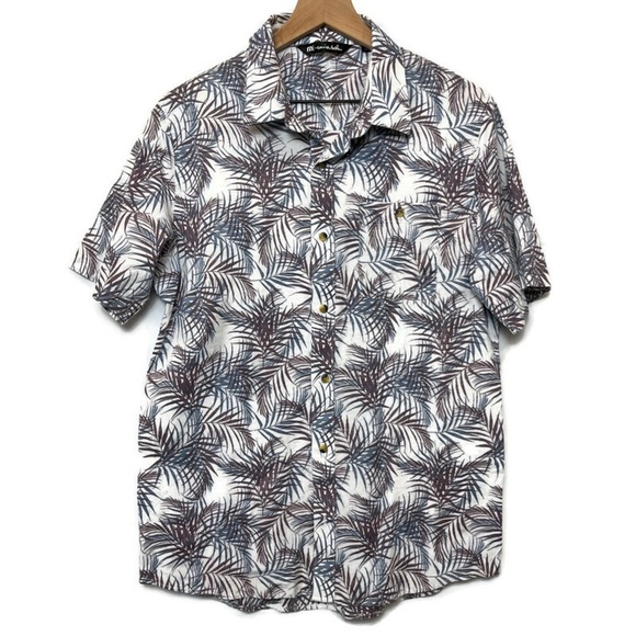 Travis Mathew Other - TRAVIS MATHEW White Brown Blue Tropical Print Short Sleeve Button Up Shirt Med